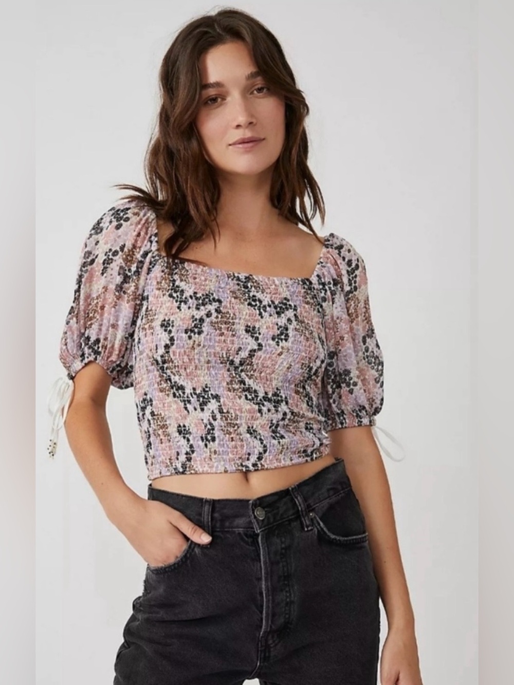 Free People Back On Top Smocked Crop Top